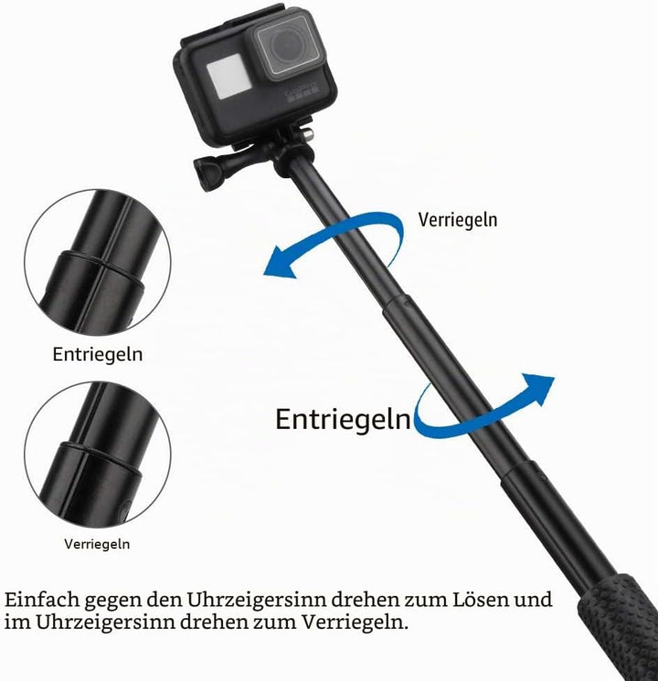 AFAITH Selfie Stick für GoPro Hero 13 12 11 10 9 8 7, 49CM Verstellbares Wasserdichtes Einbeinstativ