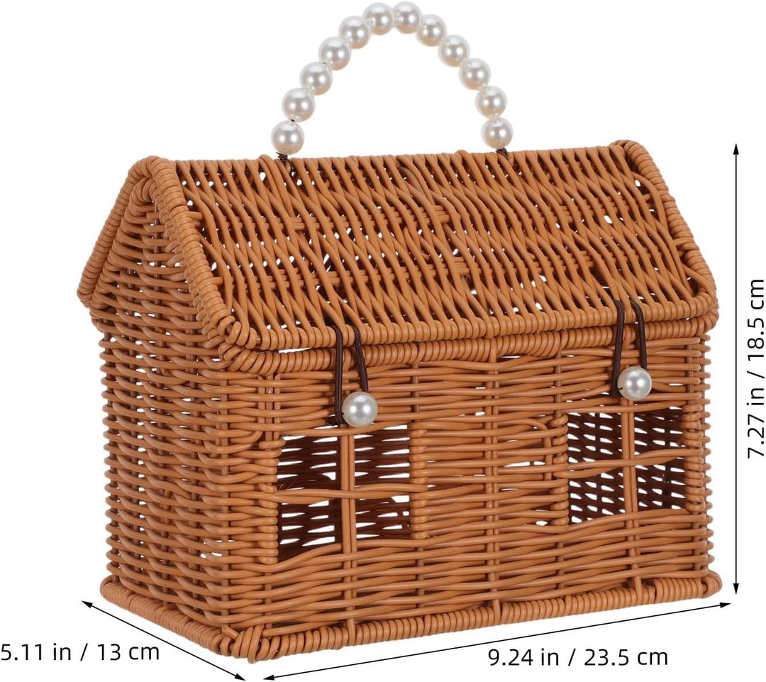 TOPBATHY Boho Handgeflochtener Picknickkorb Hausform mit Deckel und