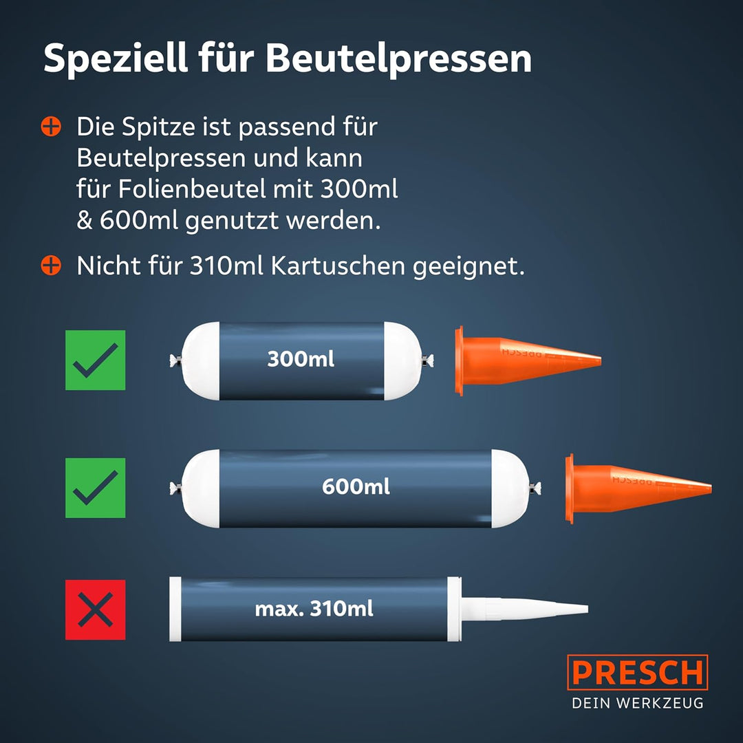 Presch Beutelspitze für Kartuschenpresse 12 Stk. mit integrierter Skala - Passend für alle Kartusche