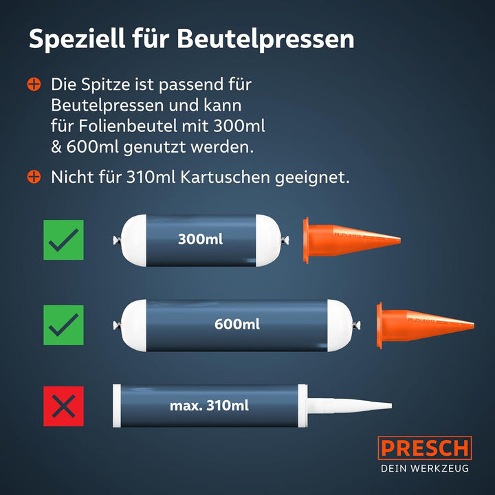 Presch Beutelspitze für Kartuschenpresse 12 Stk. mit integrierter Skala - Passend für alle Kartusche