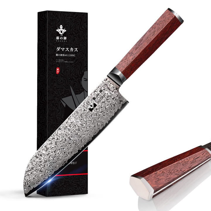 FUJUNI Damastmesser Santoku Messer damast Mit Extrem Scharf 18cm Klinge Aus 67 Lagen VG-10 Damaststa