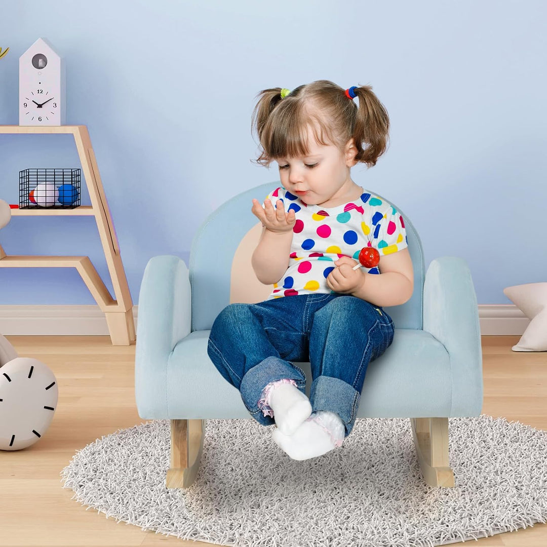 DREAMADE Kindersessel, Kindersofa aus Veloursstoff mit Rückenlehne, massiven Holzfüssen & Kippsicher