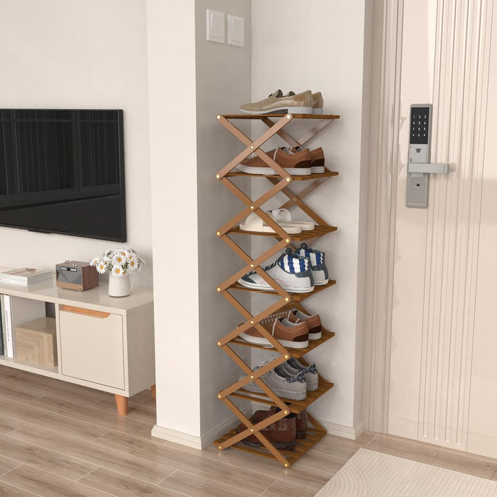 OHMG Regal aus Holz, faltbar, 7 Ebenen, Schuhregal aus Bambus, leicht, mit starker Tragfähigkeit, fü