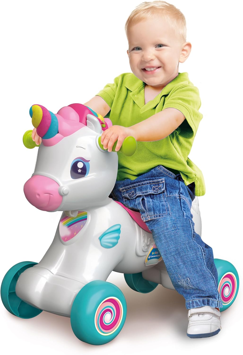 Clementoni 61555 Einhorn Wippe Einhorn Wippe und Läufer mit Musik, Liedern und pädagogischen Inhalte