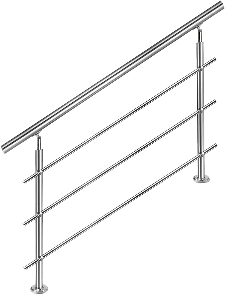 CAVATINY Edelstahl Handlauf Geländer für Treppen Brüstung Balkon mit 3 Querstreben - Innen und Ausse