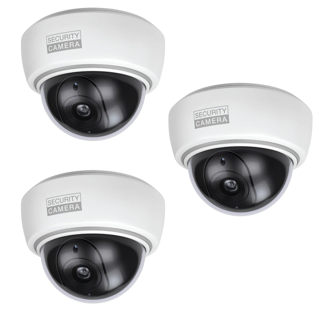 BASI | 3er Set Dome Kamera-Attrappe mit blinkendem LED-Licht | Dummy Kamera | Objektiv Überwachungsk