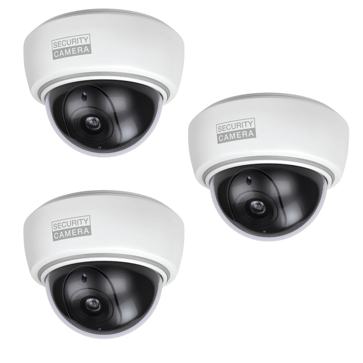 BASI | 3er Set Dome Kamera-Attrappe mit blinkendem LED-Licht | Dummy Kamera | Objektiv Überwachungsk