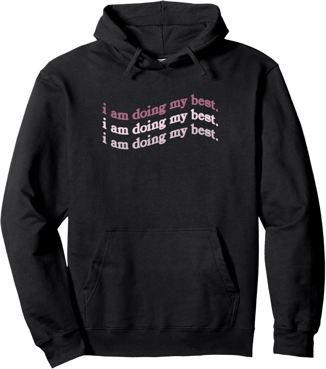 I Am Doing My Best. Red Many Text Pullover Hoodie