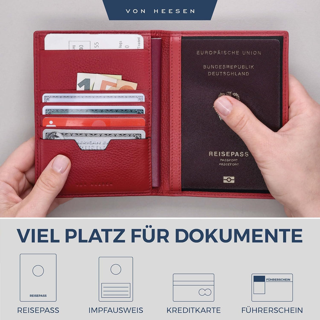 VON HEESEN® Reisepasshülle Leder Etui mit RFID-Schutz - Passhülle Passport Reisepass Mappe Hülle Org
