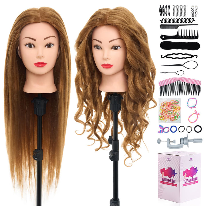 NEVERLAND Friseurkopf 24 Zoll 50% Echthaar Trainingsköpfe für Friseure Übungskopf Friseursalon Puppe