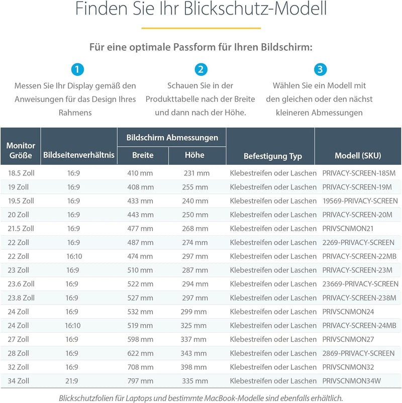 StarTech.com Blickschutzfolie für 24 Zoll Display - 16:9 Widescreen - Computer Monitor Sichtschutz -