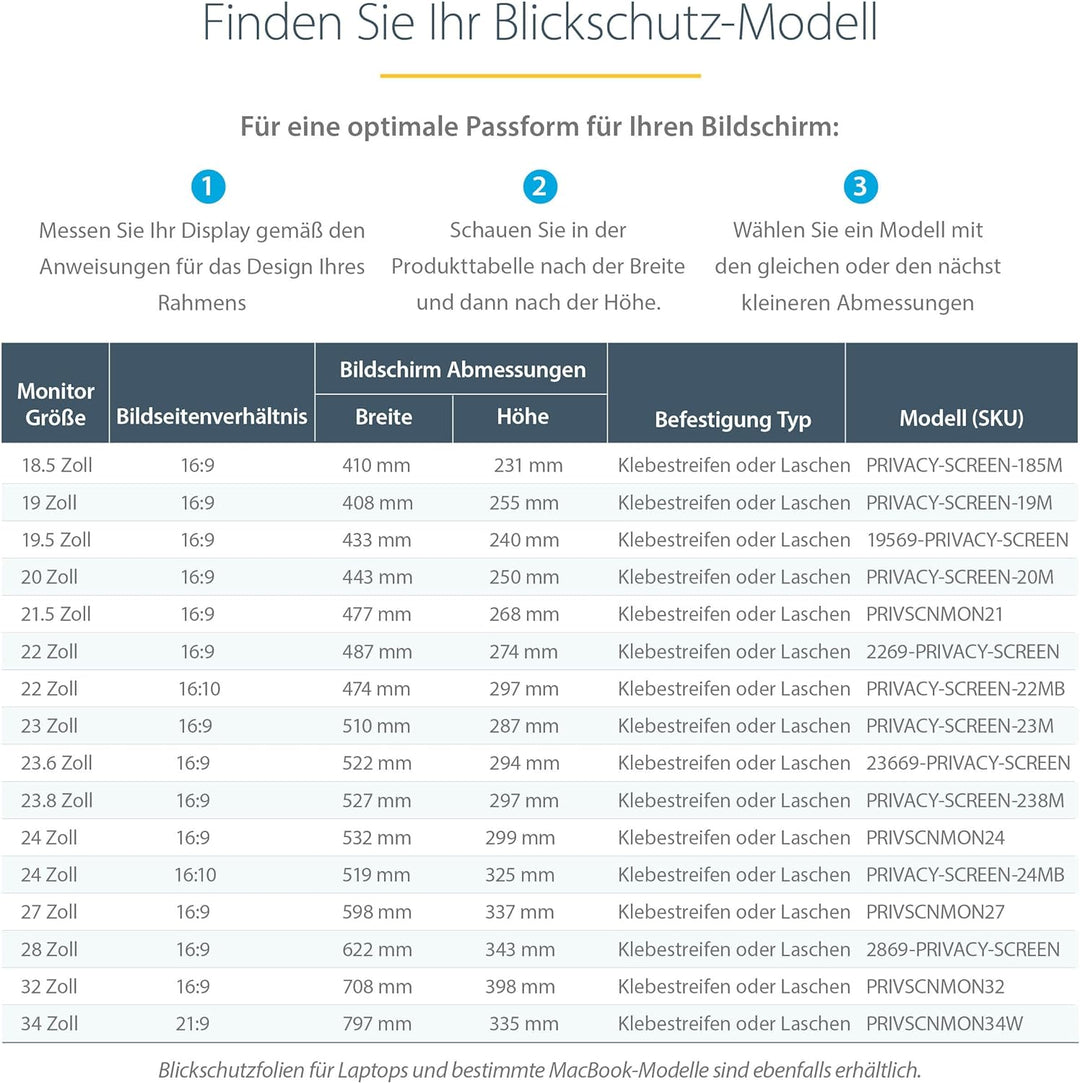 StarTech.com Displayschutzfolie für 22 Zoll PC Display - Monitor Blickschutzfolie - Bildschirmsichts