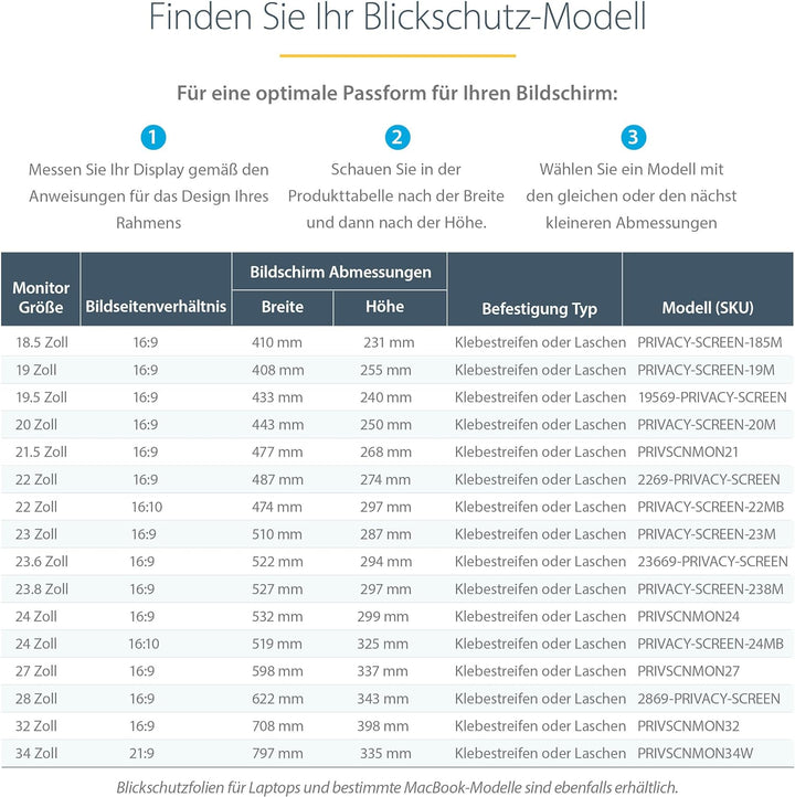 StarTech.com Displayschutzfolie für 22 Zoll PC Display - Monitor Blickschutzfolie - Bildschirmsichts