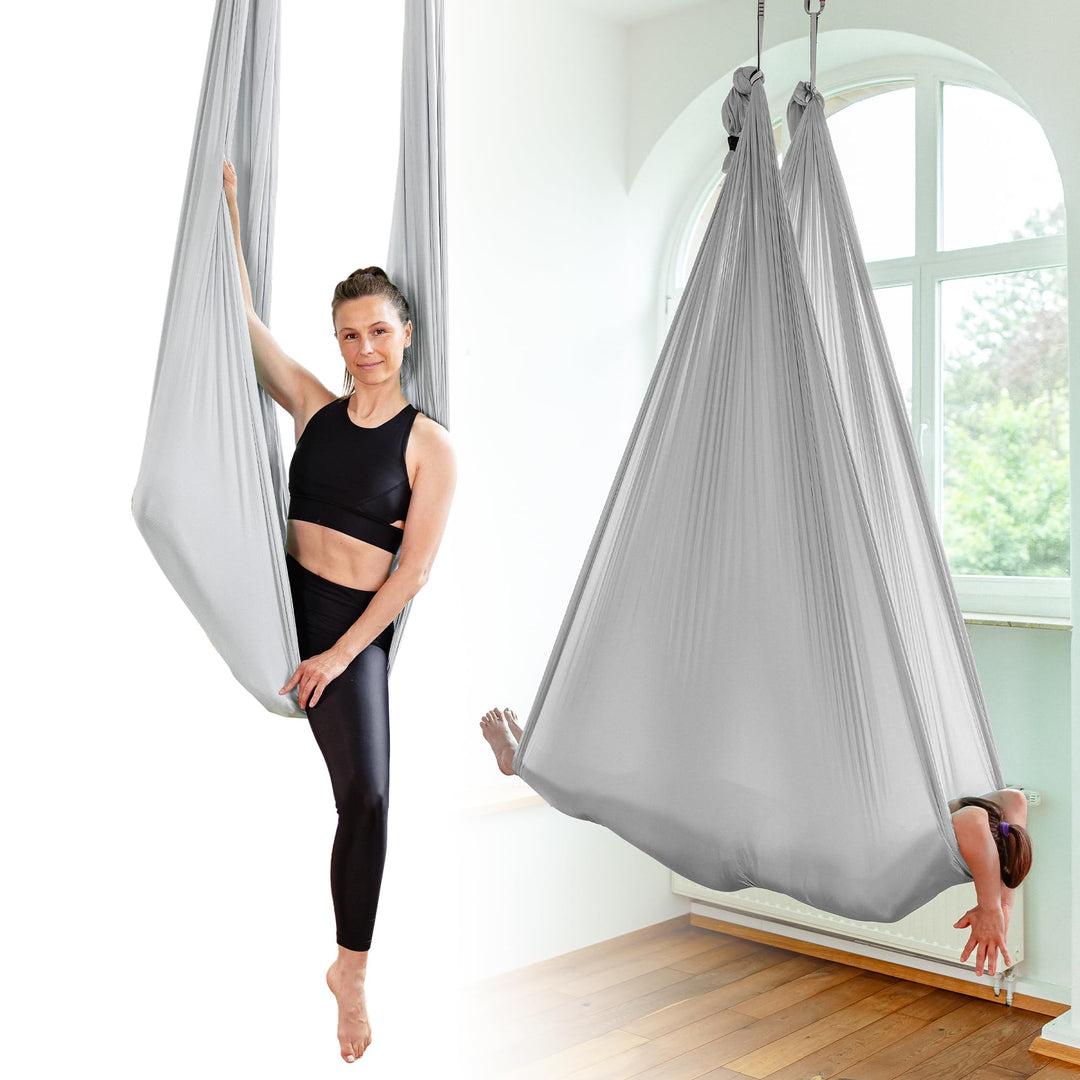 Yosana Hängematte | Komplettset inkl. Befestigung | TÜV geprüft | Nylon Tuch 5m x 2,6m Silbergrau (1