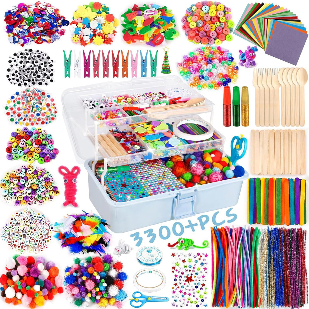 Purpledi 3300+ Stück Bastelsets für Kinder Bastelmaterial in Bastelkoffer, DIY Bastelzubehör Bastelb