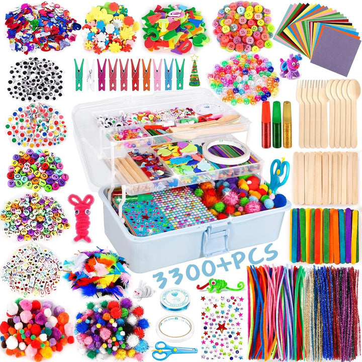 Purpledi 3300+ Stück Bastelsets für Kinder Bastelmaterial in Bastelkoffer, DIY Bastelzubehör Bastelb