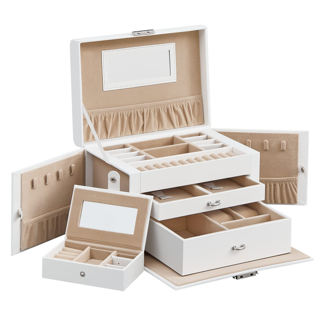 SONGMICS Schmuckkasten, Schmuckkästchen mit 2 Schubladen, abschliessbarer Schmuck-Organizer mit Spie
