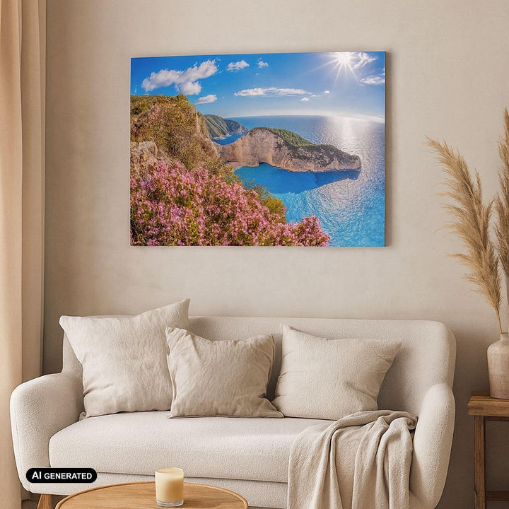 Bilder auf Leinwand Meer Sommer Blume Leinwandbild mit Rahmen 70x50cm Wandbilder Dekoration Wohnzimm
