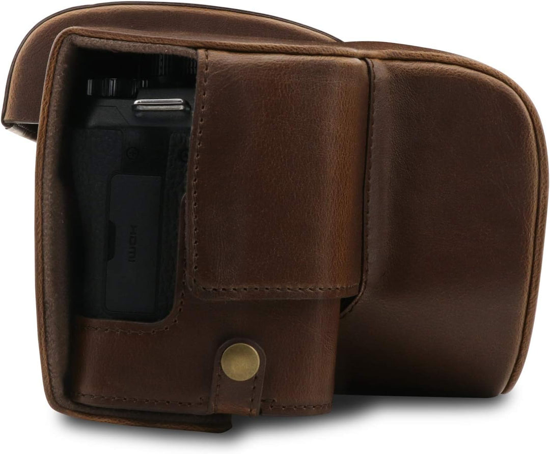 MegaGear MG1679 Ever Ready Leder Kameratasche mit Trageriemen kompatibel mit Leica V-Lux 5, Panasoni