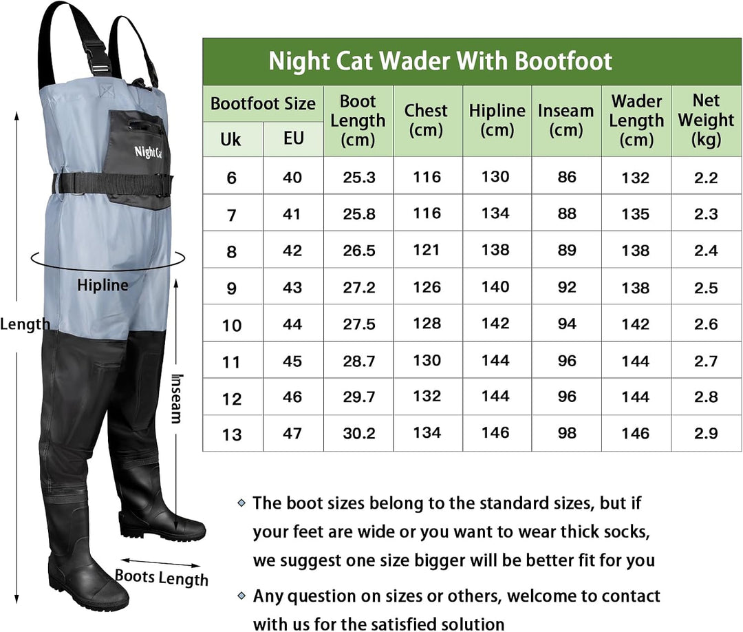 Night Cat Wathose Herren Damen Frauen Wathose mit Stiefeln Wasserdichte Atmungsaktive Crosswater Bla