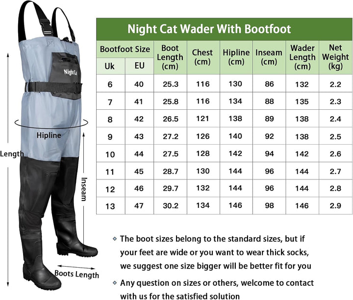 Night Cat Wathose Herren Damen Frauen Wathose mit Stiefeln Wasserdichte Atmungsaktive Crosswater Bla