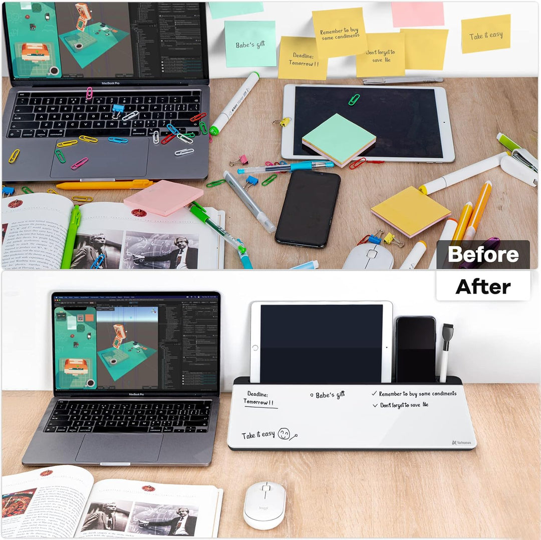 Varhomax Schreibtisch Organizer, Desktop Whiteboard Glas Schwarz Und Weiss Mit Aufbewahrung Abwischb