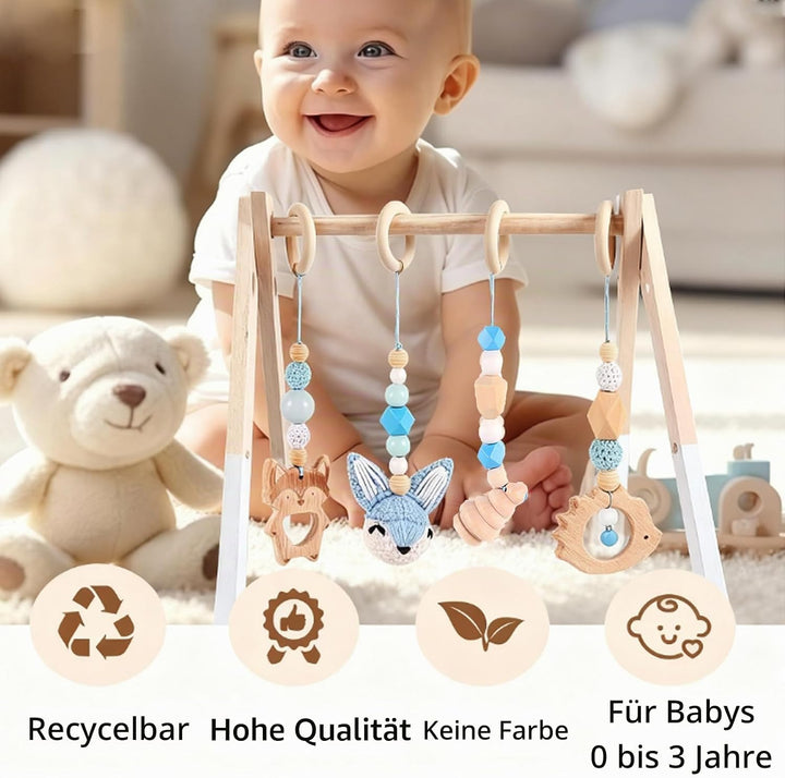 4 Stück Spielebogen Babies Holz, Spieltrapez Baby, Baby Gym Holz, Anhänger Spielbogen, für Mädchen J