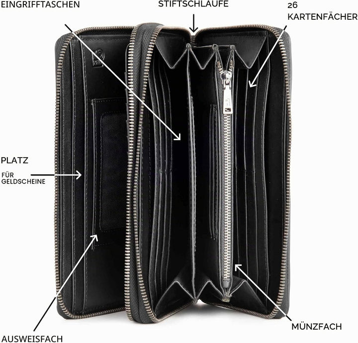 Berliner Bags Premium Brieftasche Dallas aus Leder mit RFID-Schutz, XL Geldbörse für Herren - Schwar