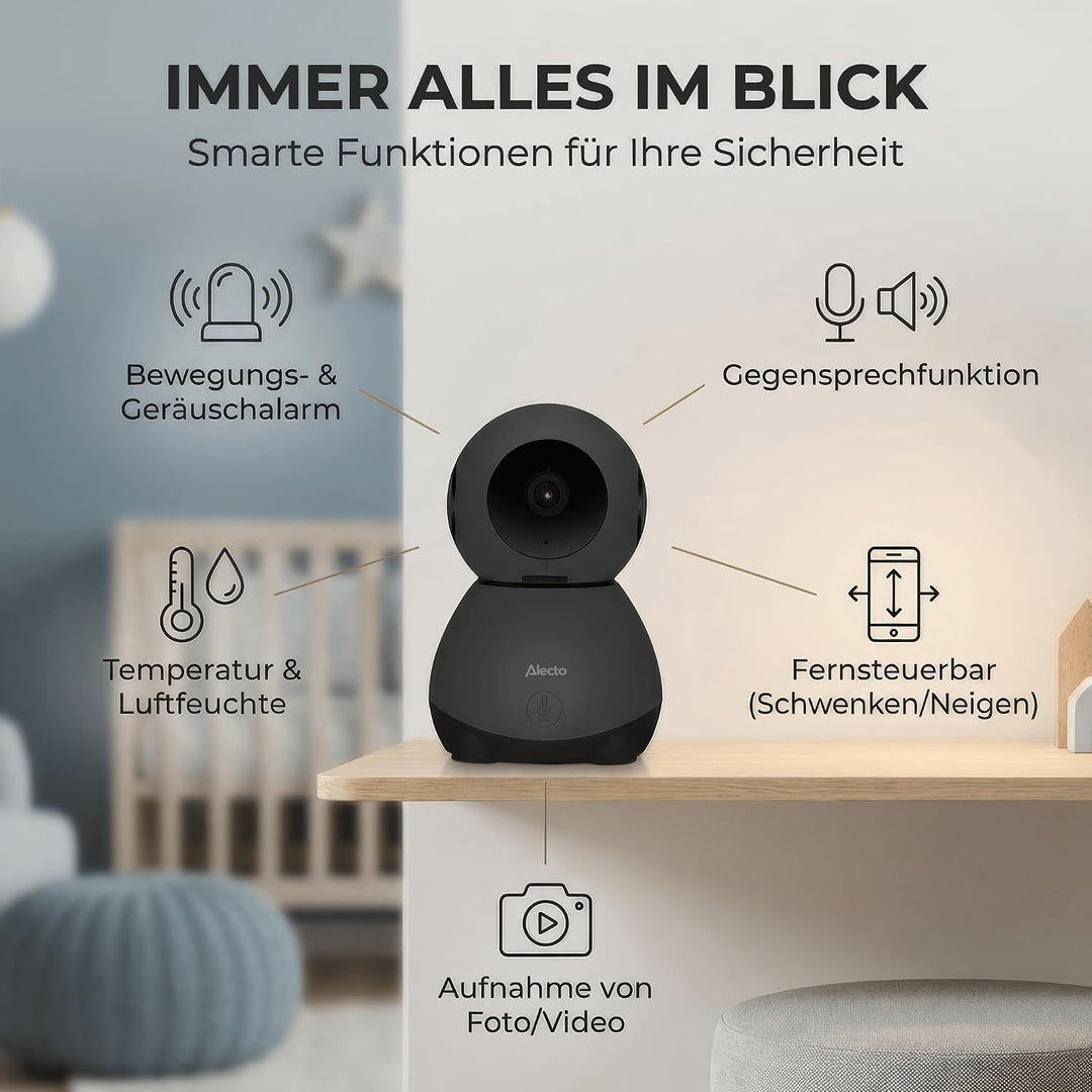 Alecto SMARTBABY10BK WiFi Babyphone mit Kamera HD 1080p - Indoor Smart Babyfon mit Mobiltelefonsteue