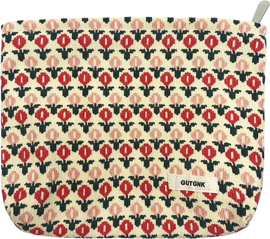 Make-up-Tasche für Damen, Cord-Kosmetiktasche, ästhetisches Design, Damen-Tragetasche, Federmäppchen