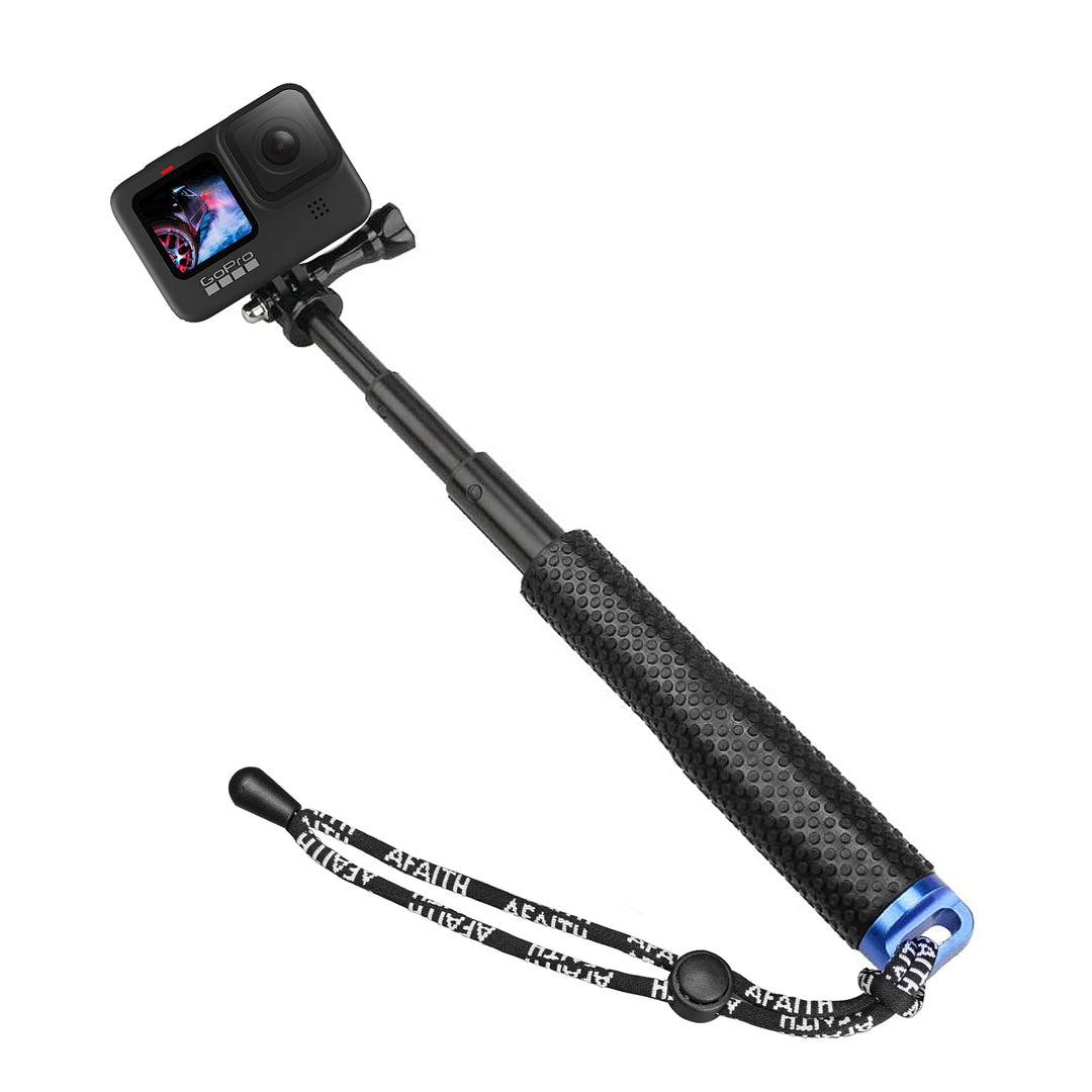 AFAITH Selfie Stick für GoPro Hero 13 12 11 10 9 8 7, 49CM Verstellbares Wasserdichtes Einbeinstativ