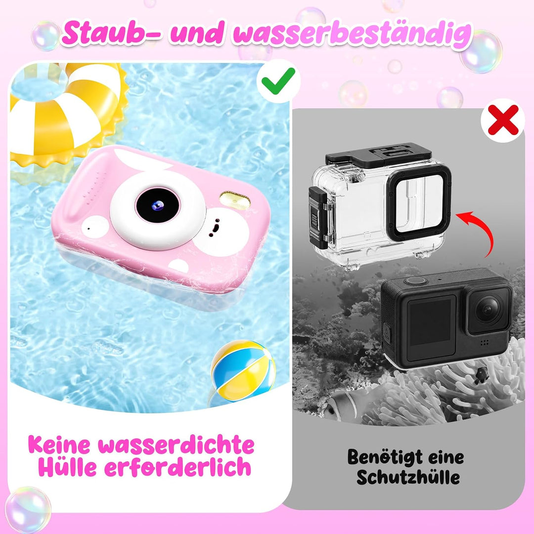 CHAKEYAKE Unterwasserkamera, IP67 10M/32.8FT Kinderkamera 1080P Digitalkamera mit 2.4" HD Bildschirm