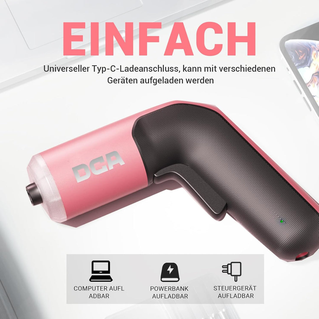 DCA 4V Elektrischer Schraubendreher-Set, 5 N·m mit 2000 mAh Li-Ionen-Akku, 6,35 mm Magnet-Sechskanta