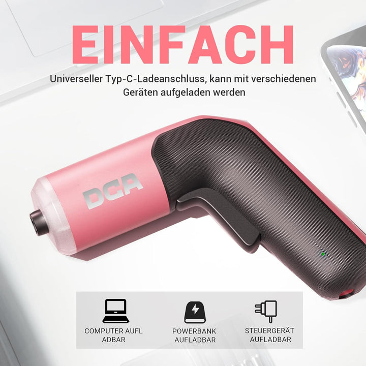DCA 4V Elektrischer Schraubendreher-Set, 5 N·m mit 2000 mAh Li-Ionen-Akku, 6,35 mm Magnet-Sechskanta