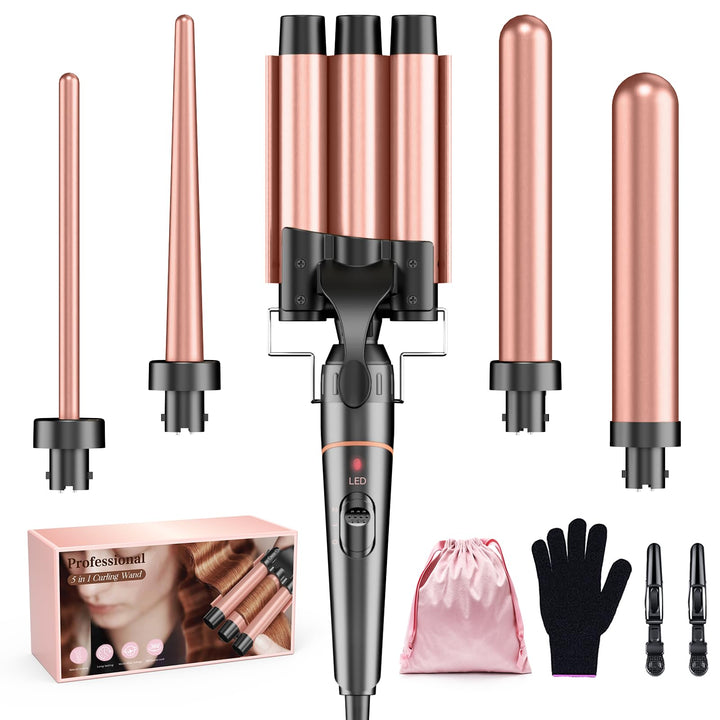 Lockenstab set 3 Fässer 5 in 1-BESTOPE PRO Lockenstäbe Grosse Locken Keramik Lockenwickler mit Versc