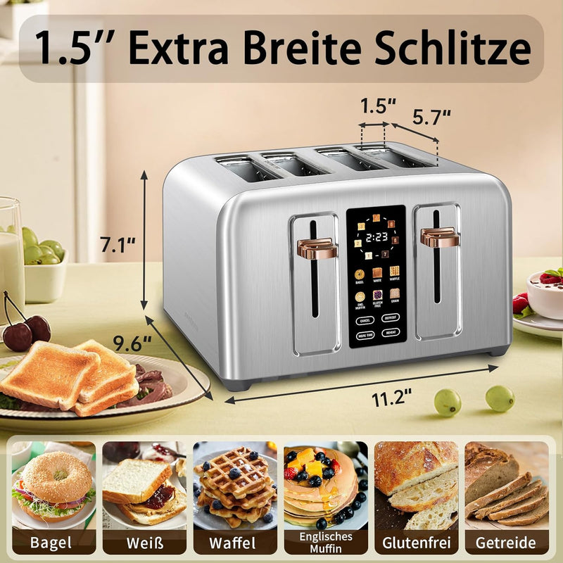 SEEDEEM Toaster 4 Slice, Stainless Toaster LCD Display&Touch Button, 50% Faster Heating Speed, 1.5&