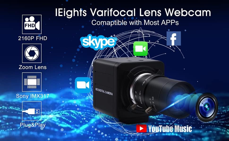 G 4K Varifokale USB Webcam 10X Optischer Zoom, 5-50mm Vari-Focus Webcam 4K Ultra HD 2160P, IMX317 Se
