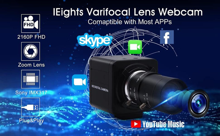 G 4K Varifokale USB Webcam 10X Optischer Zoom, 5-50mm Vari-Focus Webcam 4K Ultra HD 2160P, IMX317 Se