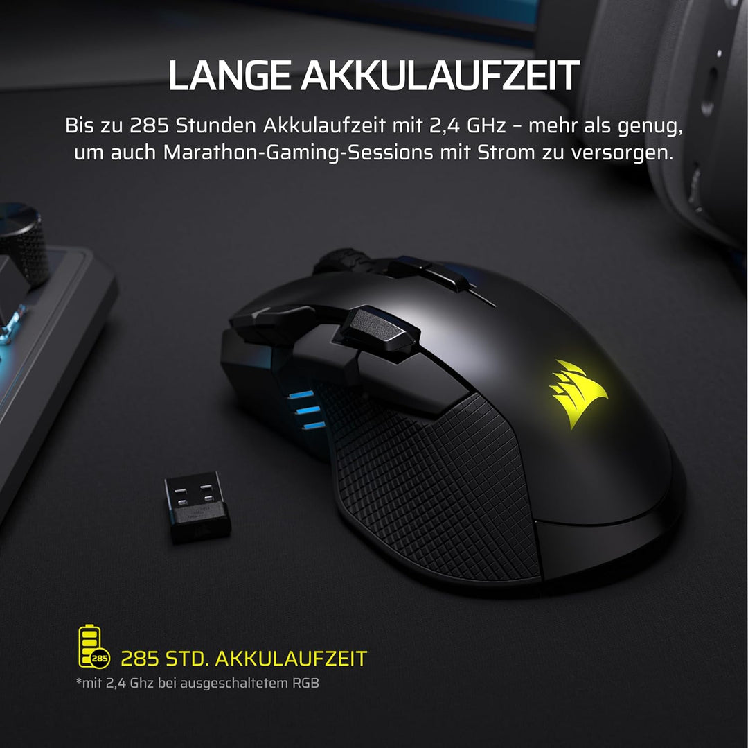 Corsair IRONCLAW Wireless SE Gaming-Maus – 26,000 DPI, Ergonomisches Design für Grössere Hände, 10 P