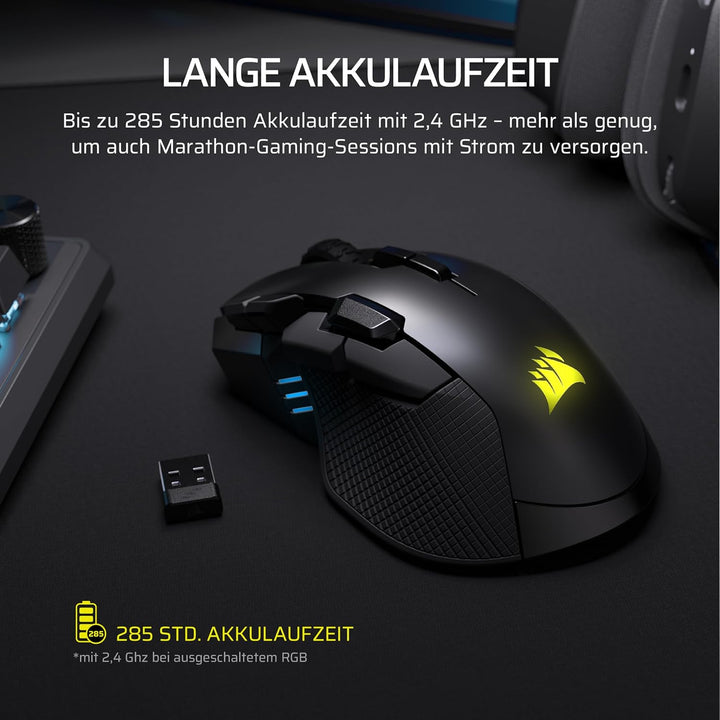 Corsair IRONCLAW Wireless SE Gaming-Maus – 26,000 DPI, Ergonomisches Design für Grössere Hände, 10 P