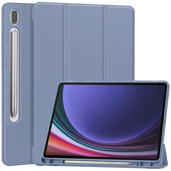 Miimall Lederhülle Kompatibel mit Samsung Galaxy Tab S10/S9 Hülle, Premium PU+TPU Tri-fold Ständer K