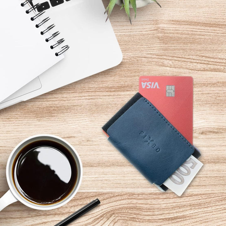 FIXED Smart Wallet für AirTag | Ledergeldbörse | Handgenäht in Tschechien (Tiny, Blau) Tiny Blau, Ti