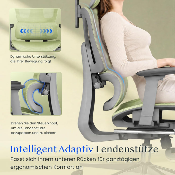 FLEXISPOT ErgoX Ergonomischer Bürostuhl mit Fussstütze Schreibtischstuhl, 3D-Armlehnen, 3D-Kopfstütz