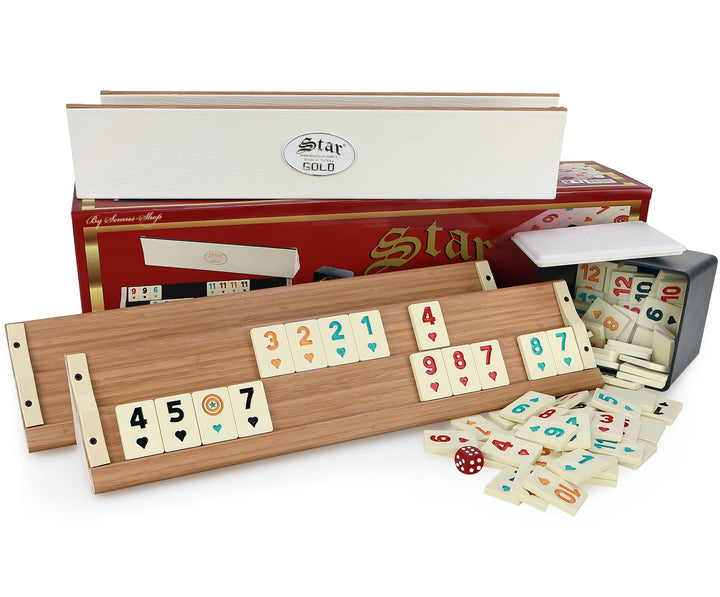 Original Star Rummy/Okey Gold aus Holz Plastik mit Melamin Steine Okey Takimi (Hell)