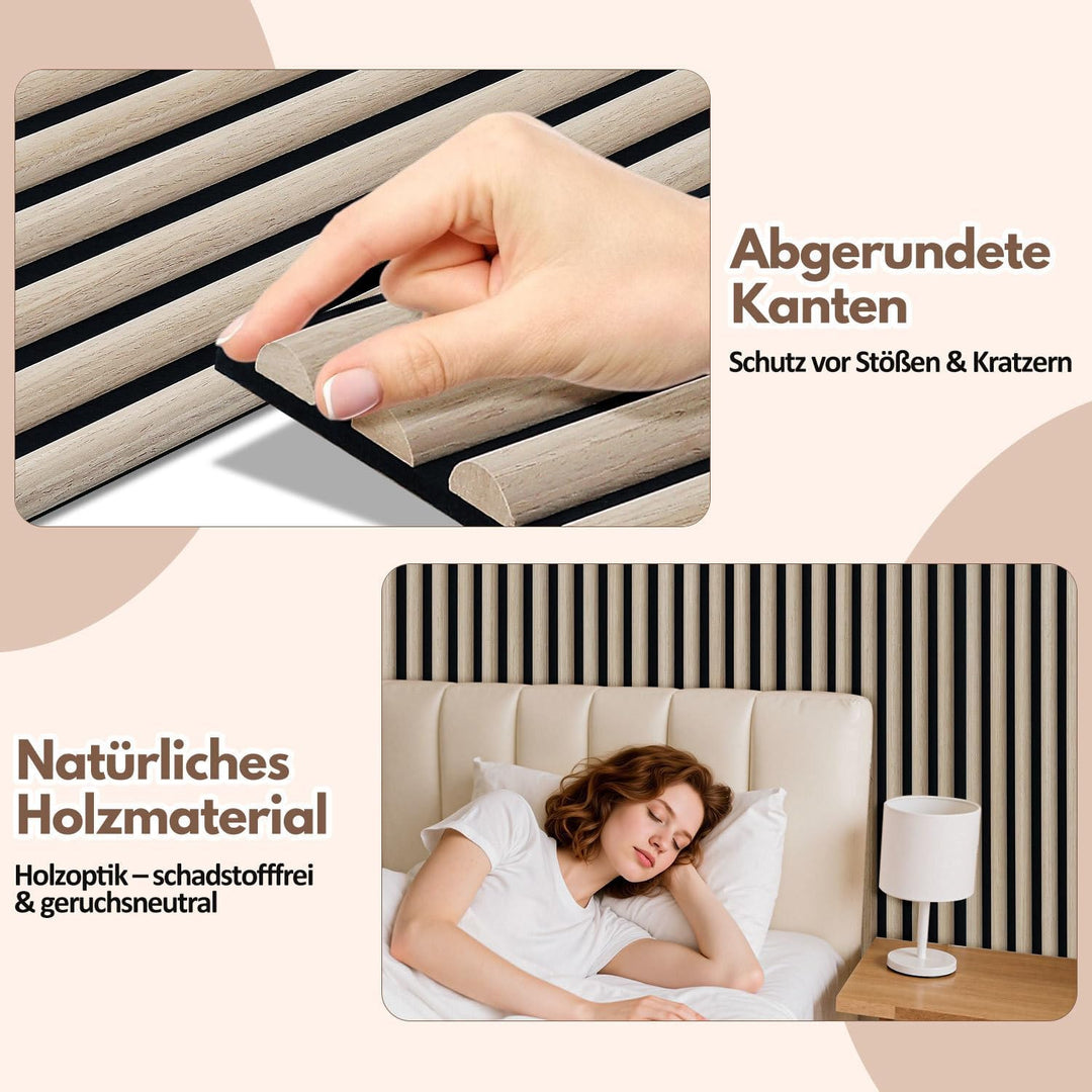 2X Akustikpaneele 120×60cm – 1,44 m² 3D Halbrunde Holzlamellen Wandpaneele auf MDF & Akustikfilz, Mo