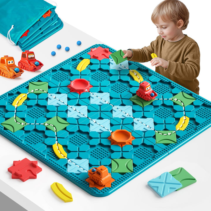 burgkidz Logischer Strassenbauer Brettspiel für Kinder 4 5 6 7 8 Jahre, 56 x 56 cm Grosses Spielbret