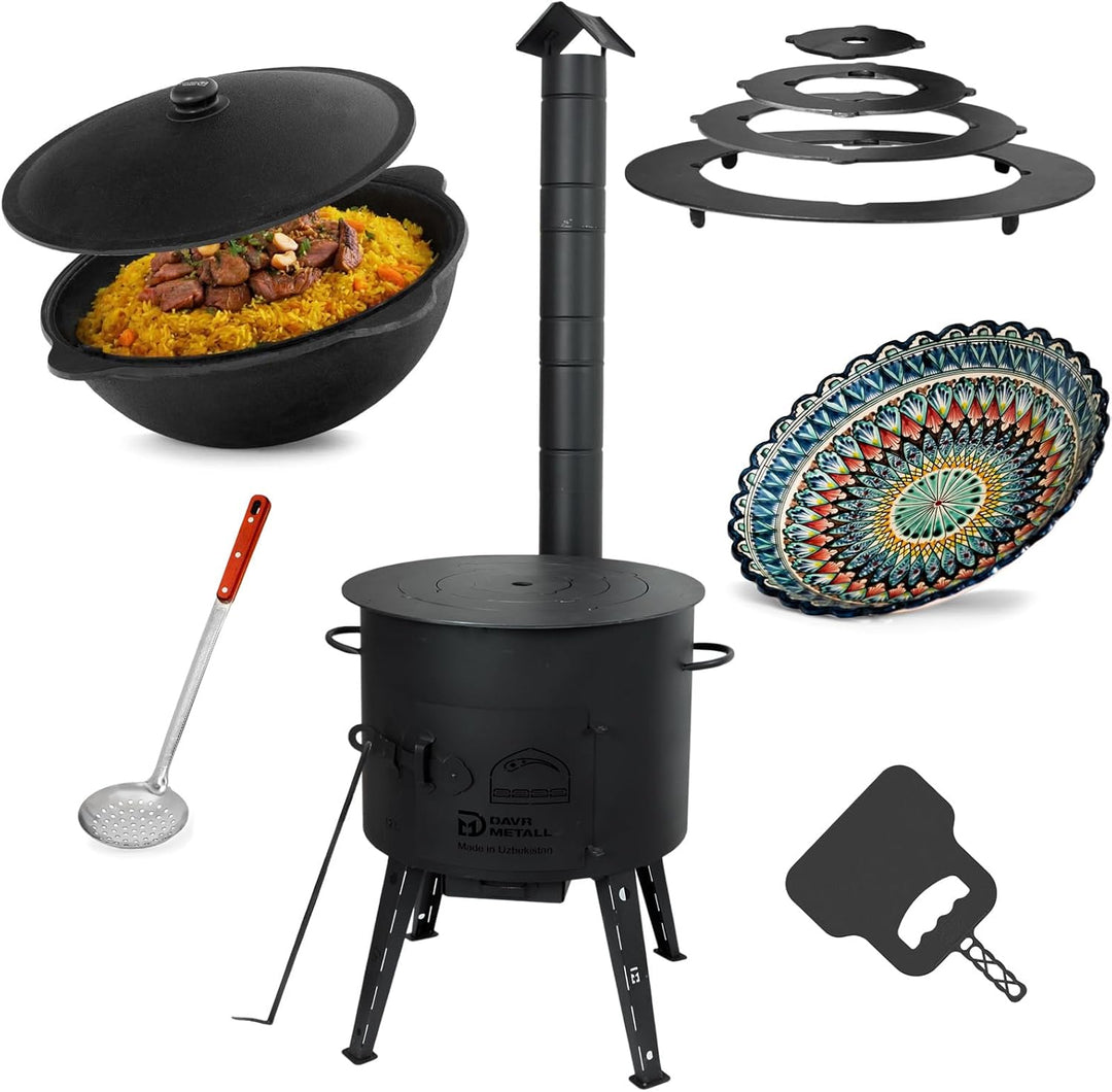 4BIG.fun Utschak Ø44 Uchag 16L Kazan Wok Grillfächer Schaumkelle Eintopfofen Utschag Учаг Campingofe
