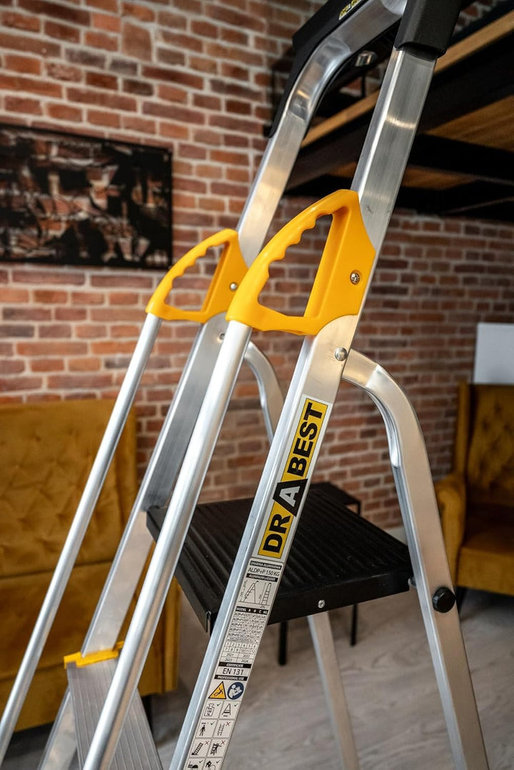 DRABEST Leiter PRO Serie Leiter Klappbar mit Sicherheits Handläufen Alu Klaptritt 5 Stufen Trittleit