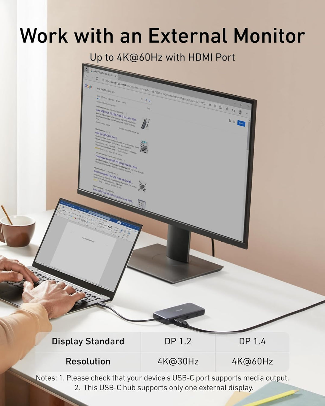 Anker 555 USB-C Hub (8-in-1) PowerExpand USB-C Adapter, 100W Power Delivery, 4K 60Hz HDMI, 10Gbps US