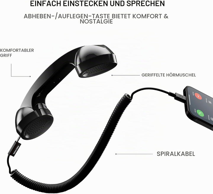 Native Union Pop Phone –Retro-Telefonhörer mit Mikrofon &amp; Lautsprecher, USB-C für iPhone, iPad, Lapt